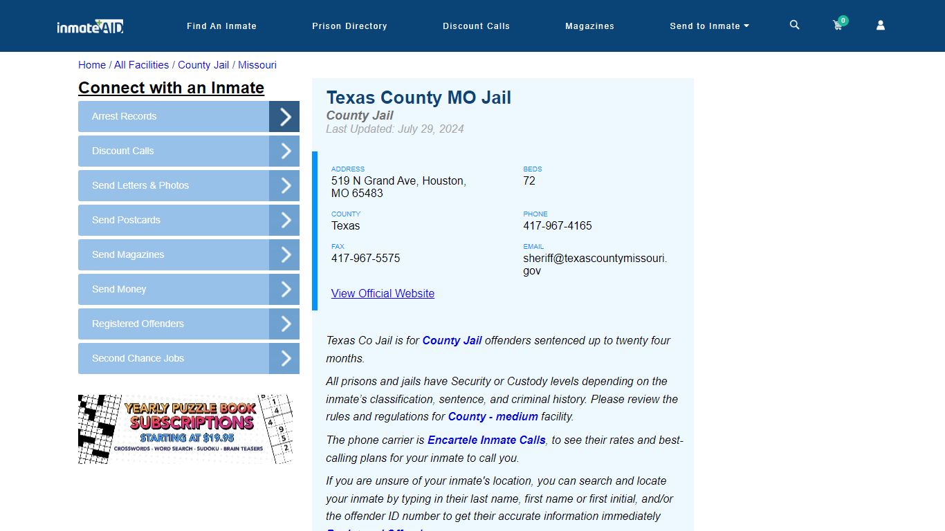 Texas County MO Jail - Inmate Locator